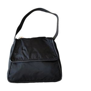 Celine Paris Black Nylon Leather Trims Shoulder Bag